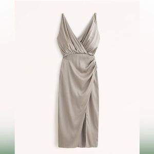 Abercrombie Satin Draped Wrap Midi Dress